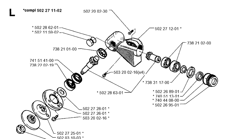 Bevel Gear Diagram and Parts List for 250RX 19954000001-19973100000 Husqvarna Brush Cutter
