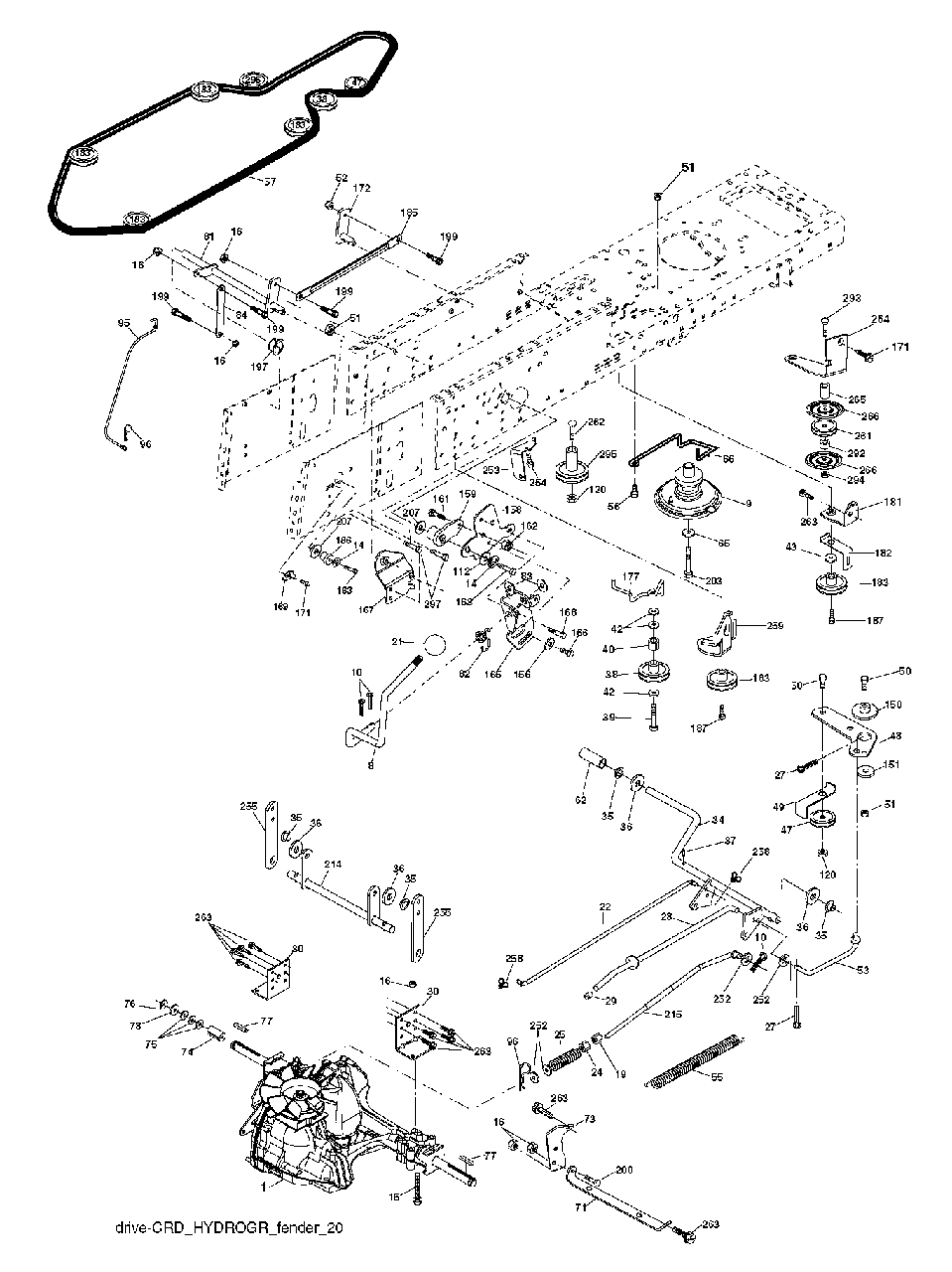 Drive Diagram and Parts List for P200107HRB (960610178-05)(2011-08) Husqvarna Lawn Tractor