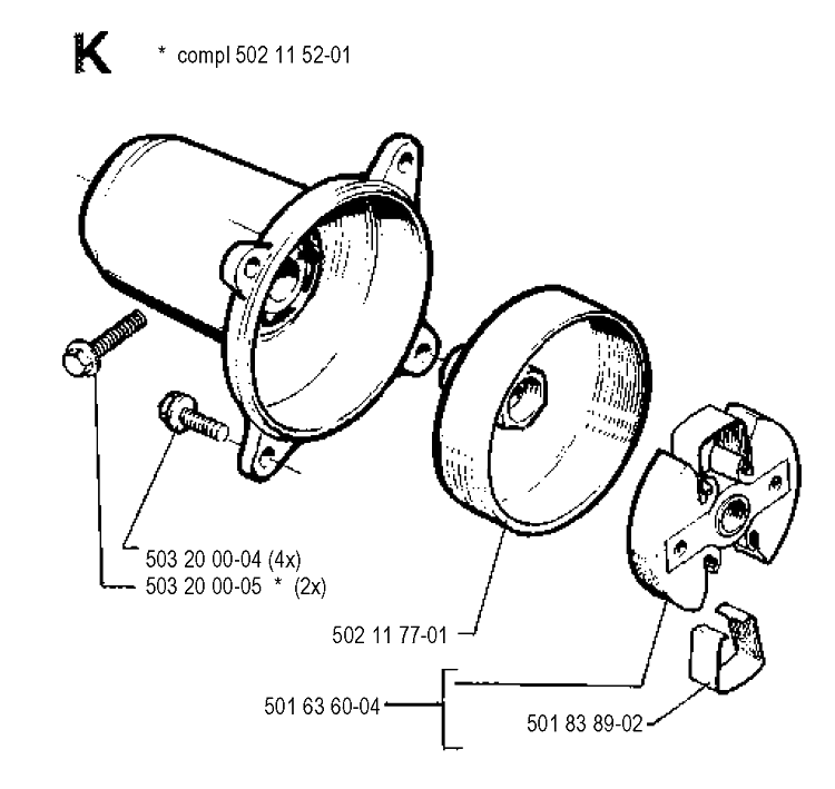 Clutch Diagram and Parts List for 245R 19900100001-19941400000 Husqvarna Brush Cutter