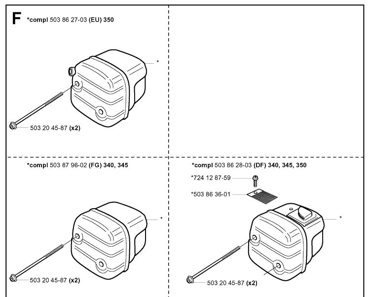 Muffler Diagram and Parts List for 340 20041000001-Current Husqvarna Chainsaw