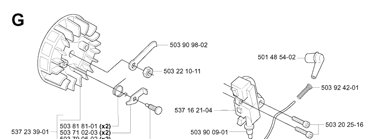 Ignition System Diagram and Parts List for 334T 20060100001-20063600000 Husqvarna Chainsaw