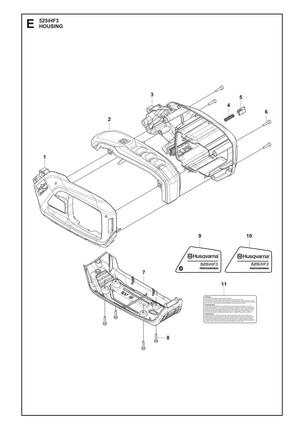 Housing Diagram and Parts List for 525IHF3  Husqvarna Trimmer
