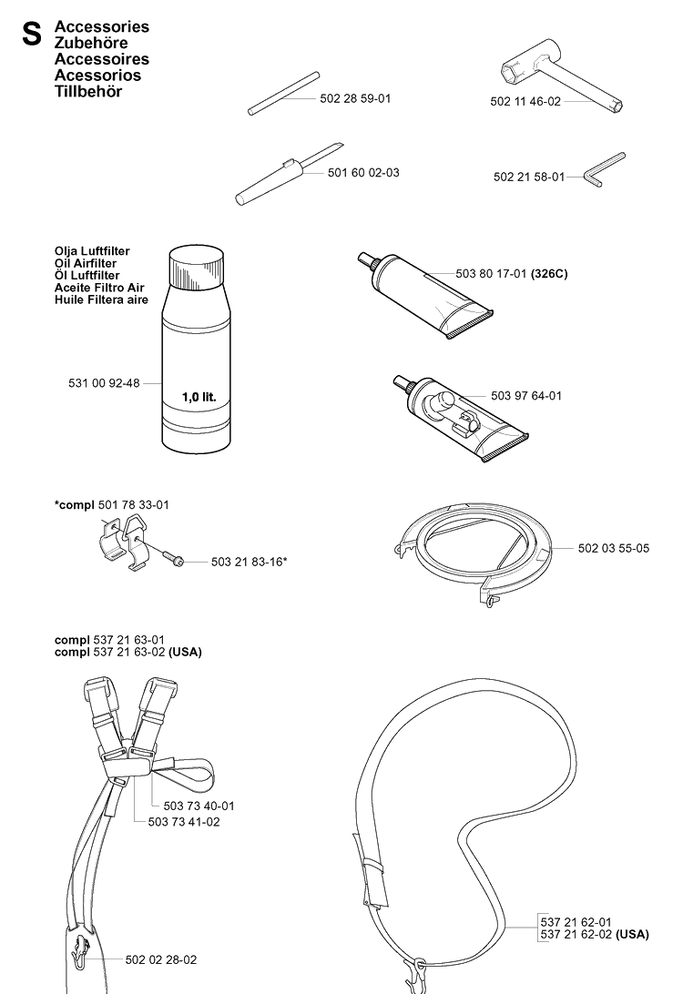 Accessories 2 Diagram and Parts List for 326LX 20061400001-20070100000 Husqvarna Edger