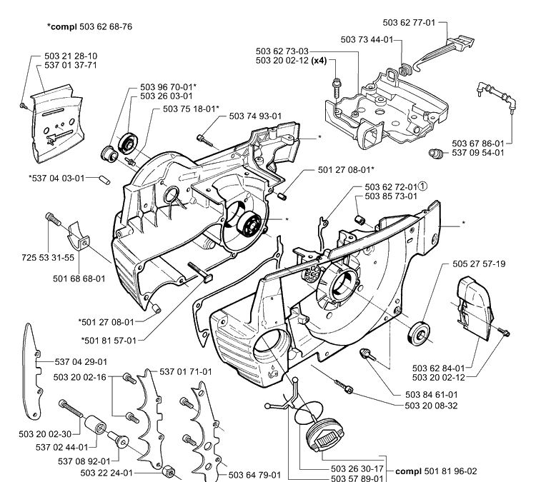 Crankcase Diagram and Parts List for 365EPA 2002-01 Husqvarna Chainsaw