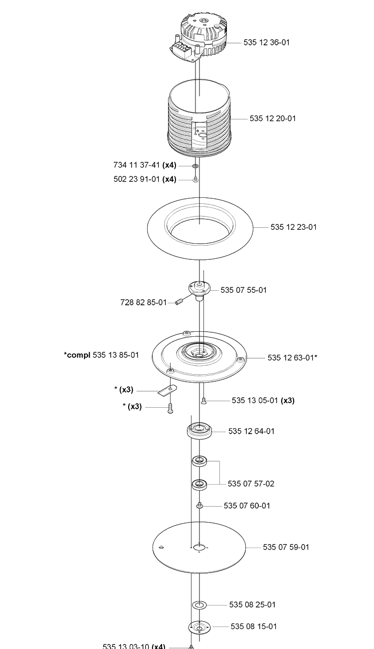 Cutting Blades Diagram and Parts List for 230ACX 2008-02 Husqvarna Lawn Mower