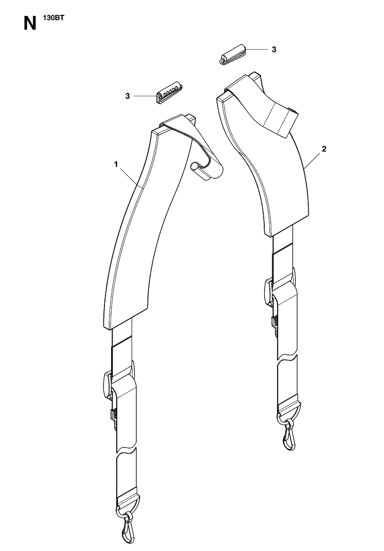 Harness Diagram and Parts List for 130BT (965102204)(20070100001-20133299999) Husqvarna Leaf Blower / Vacuum