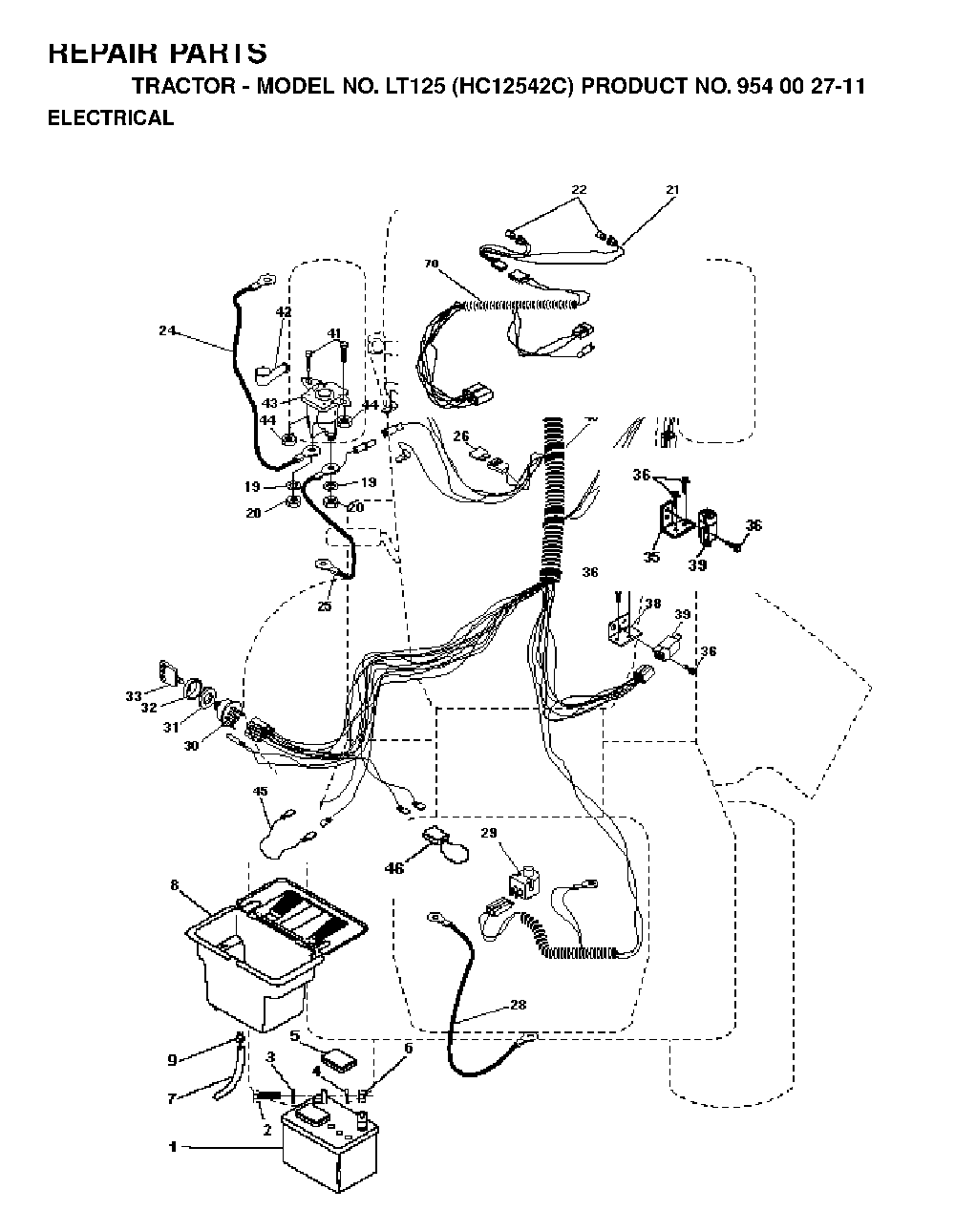 Electrical Diagram and Parts List for LT125 (HC12542C, 954002711)(1996-04) Husqvarna Lawn Tractor