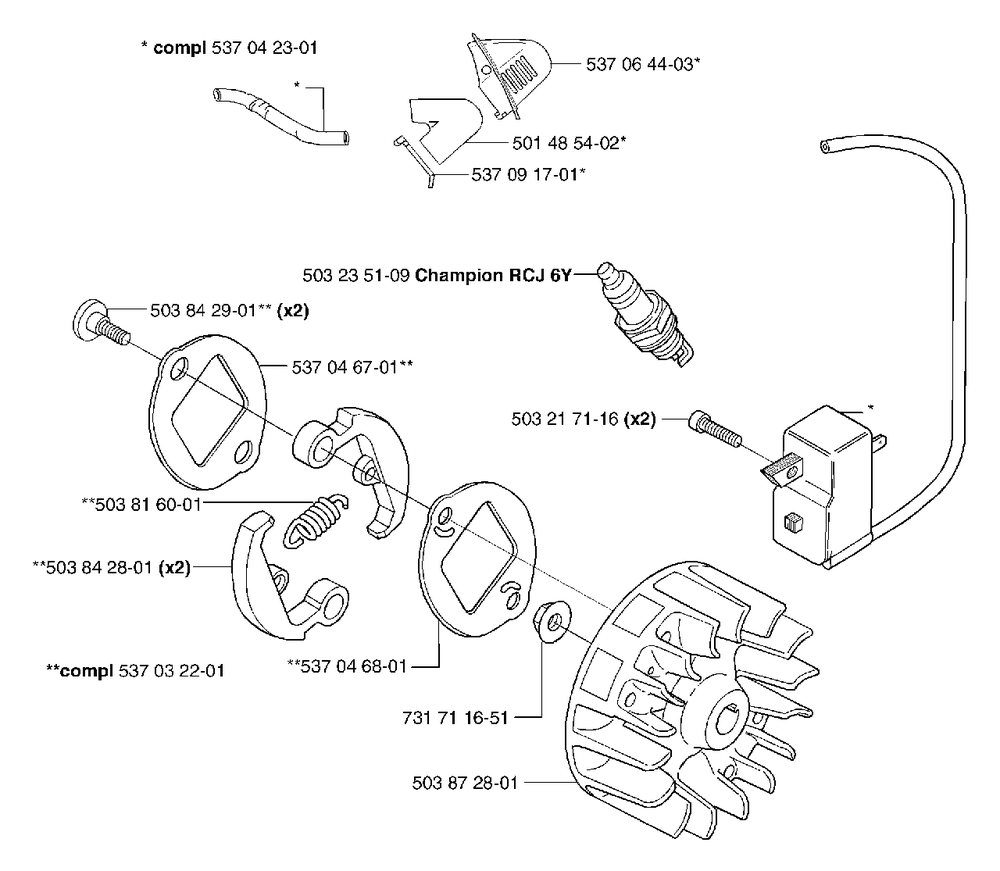 Ignition/Flywheel And Clutch Diagram and Parts List for 326P5X 2002-05 Husqvarna Pole Saw