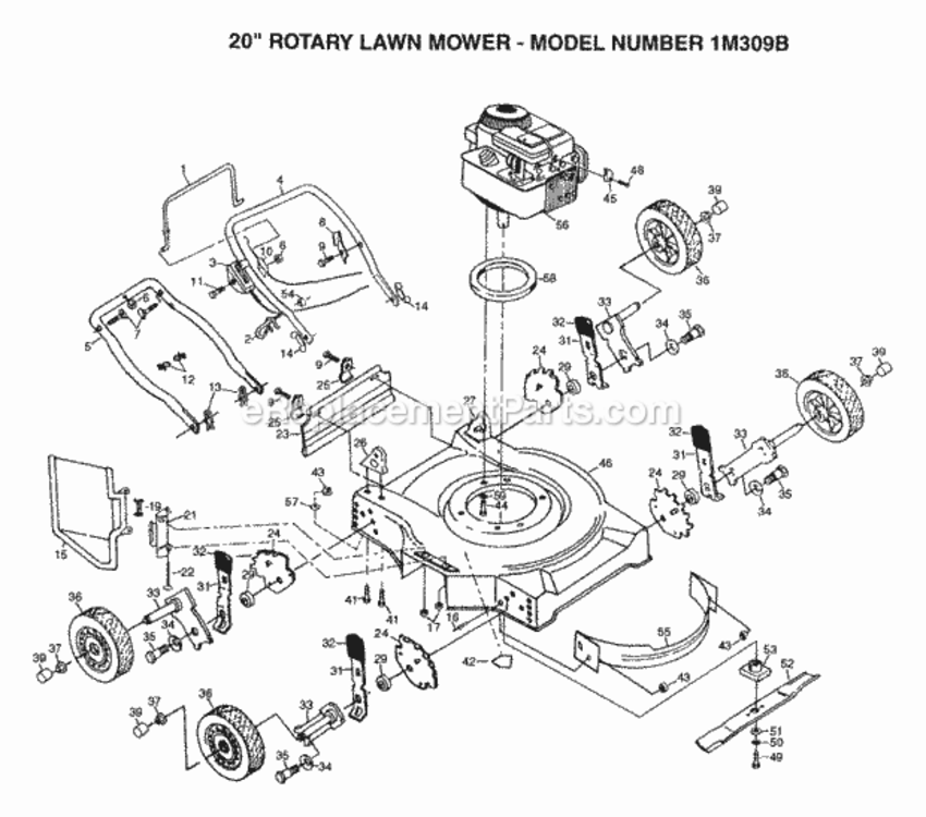 Page A Diagram and Parts List for 1M309B 1996 Husqvarna Lawn Mower