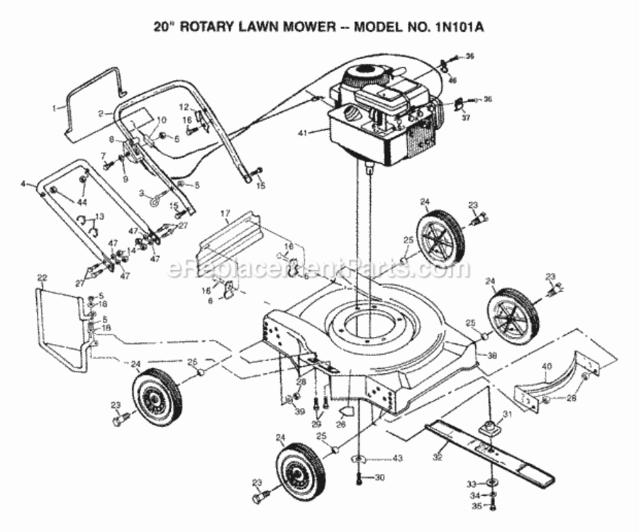 Page A Diagram and Parts List for 1N101A 1999 And Before Husqvarna Lawn Mower
