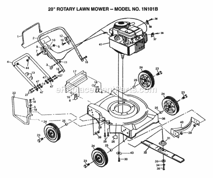 Page A Diagram and Parts List for 1N101B 1995 Husqvarna Lawn Mower