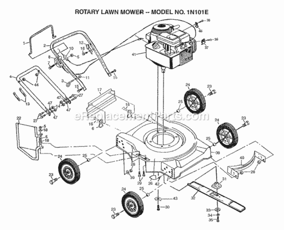 Page A Diagram and Parts List for 1N101E 1999 And Before Husqvarna Lawn Mower