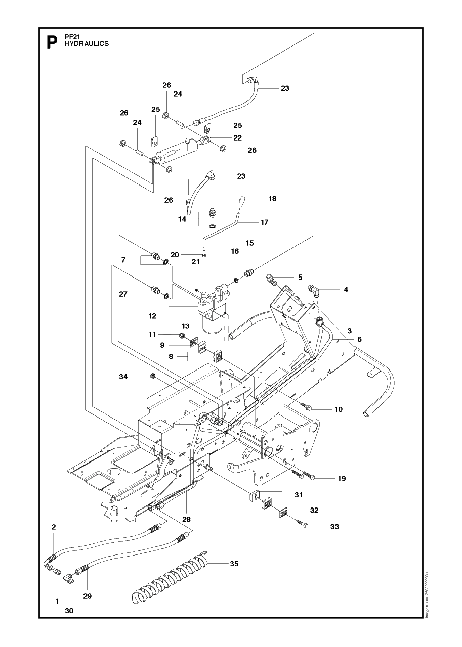 Hydraulics Diagram and Parts List for PF21 (965192401)(2011-03) Husqvarna Lawn Tractor