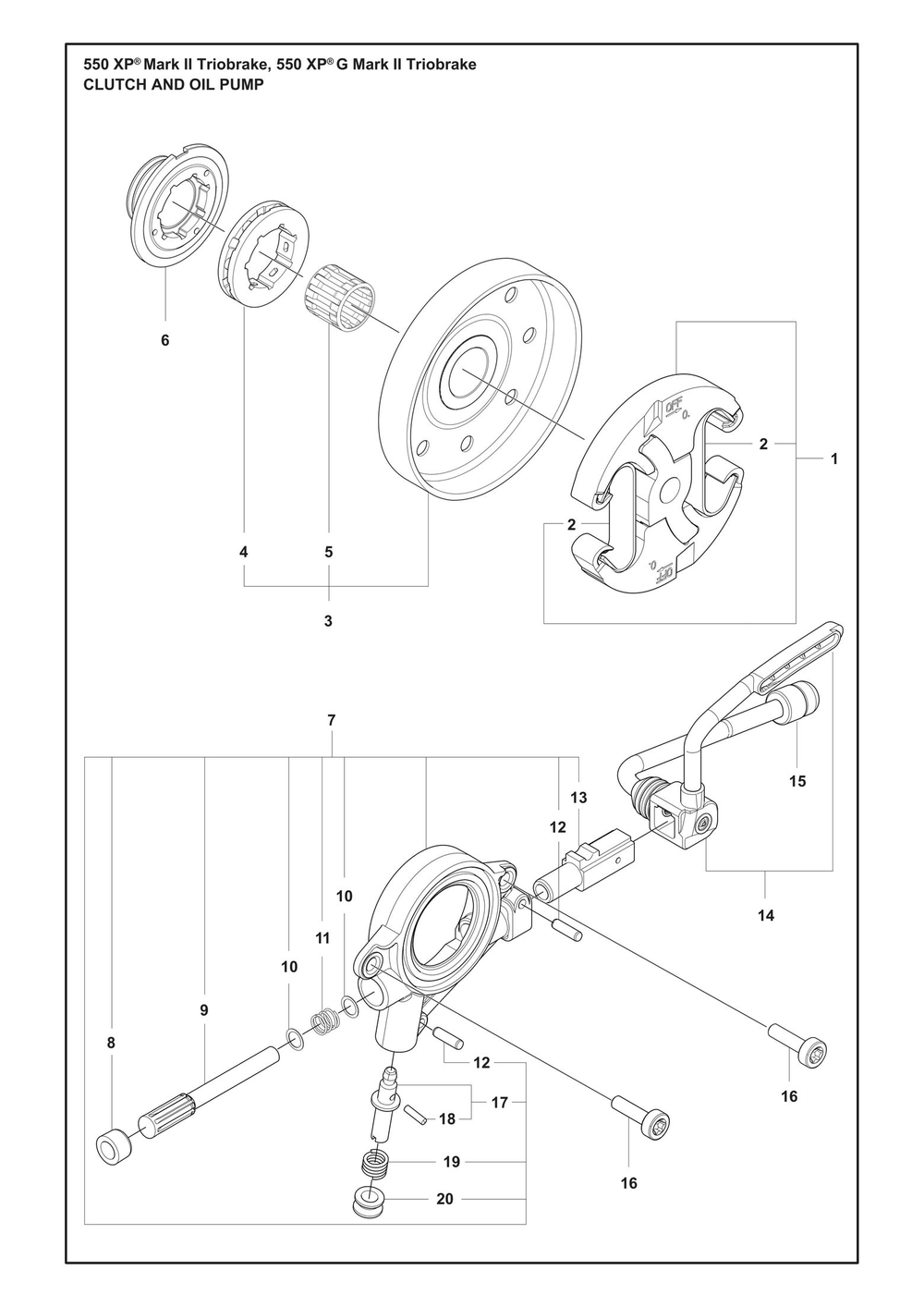 Clutch And Oil Pump Diagram and Parts List for 550XPMARKIITRIOBRAKE  Husqvarna Chainsaw