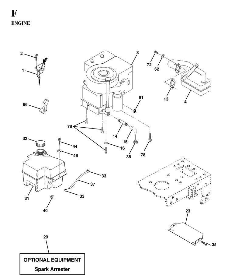 Engine Diagram and Parts List for YTH130 1997-02 Husqvarna Lawn Tractor