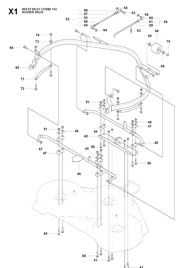 44 Inch/112cm Cutting Deck 3 Diagram and Parts List for RIDER175 (965104901)(2007-01) Husqvarna Lawn Mower