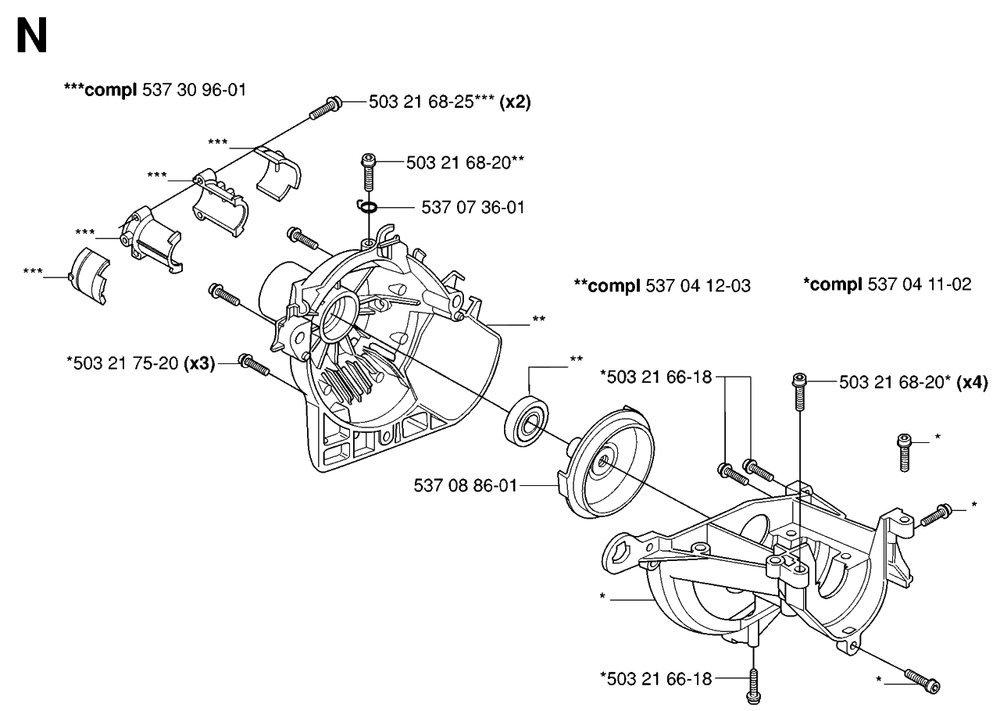 Crankcase And Clutchdrum Diagram and Parts List for 325HDA55X 20053600001 - 20054000000 Husqvarna Hedge Trimmer