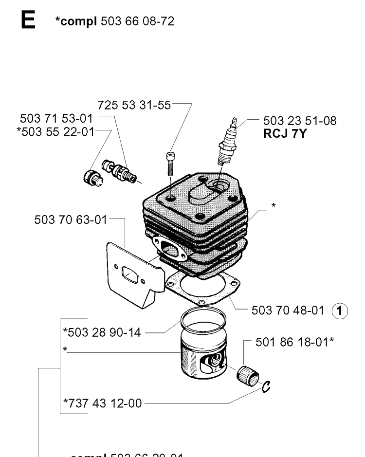 Cylinder Piston Diagram and Parts List for 257 20013500001-Current Husqvarna Chainsaw