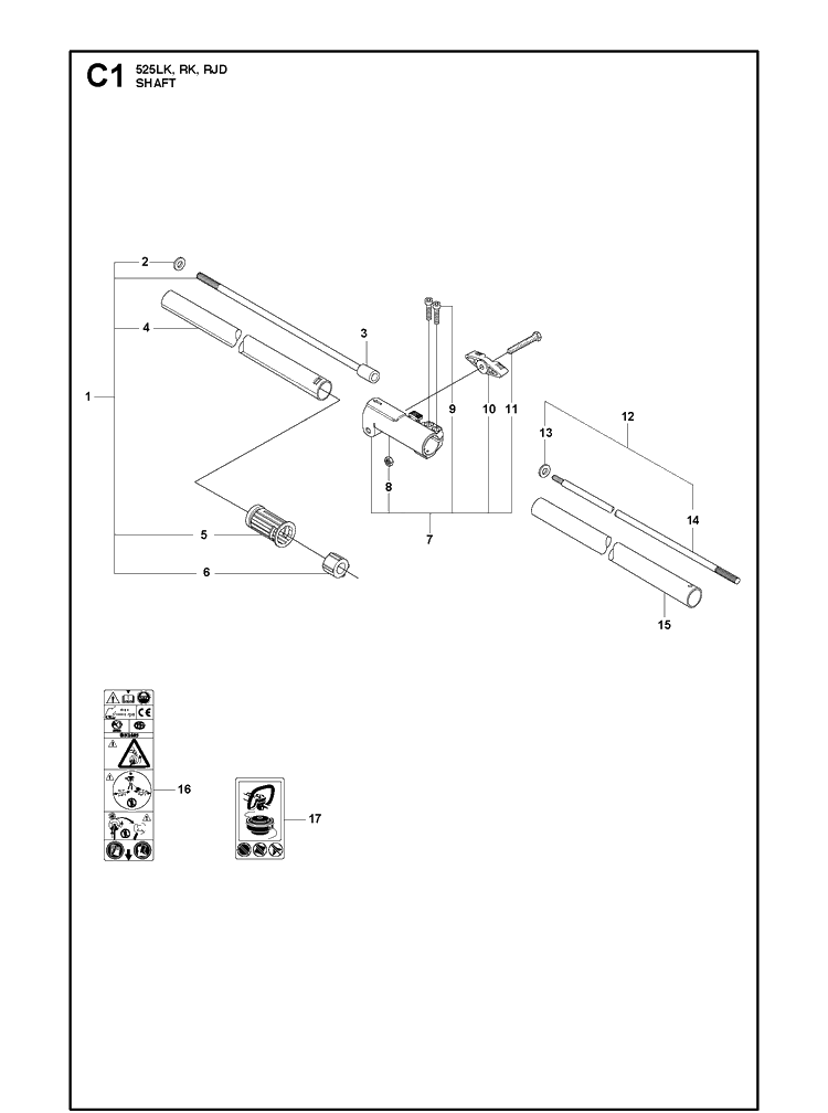 Shaft Diagram and Parts List for 525LK 2013-03 Husqvarna Brush Cutter