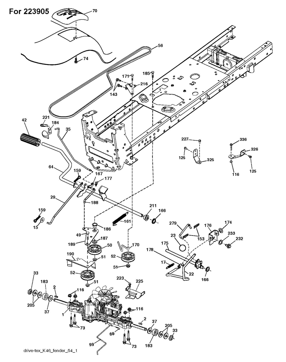 Drive Diagram and Parts List for YTH2246 2018 Husqvarna Lawn Tractor