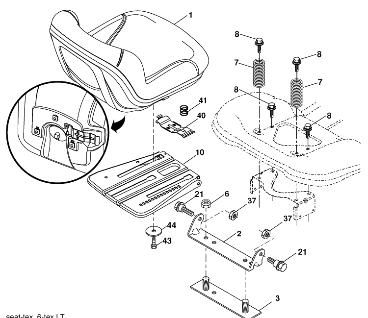 Seat Assembly Diagram and Parts List for YTH2042 (96043010600)(2009-12) Husqvarna Lawn Mower