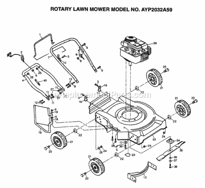 Page C Diagram and Parts List for 2032A59 1999 And Before Husqvarna Lawn Mower