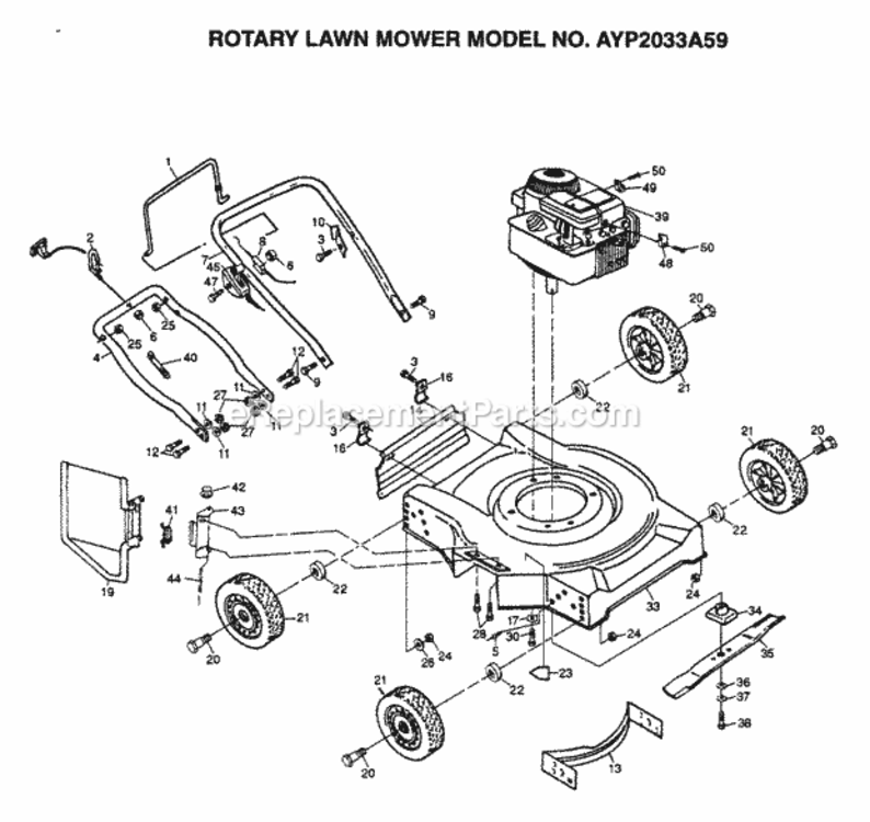 Page C Diagram and Parts List for 2033A59 1999 And Before Husqvarna Lawn Mower
