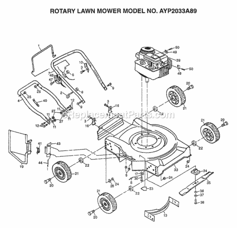 Page D Diagram and Parts List for 2033A89 1998 Husqvarna Lawn Mower