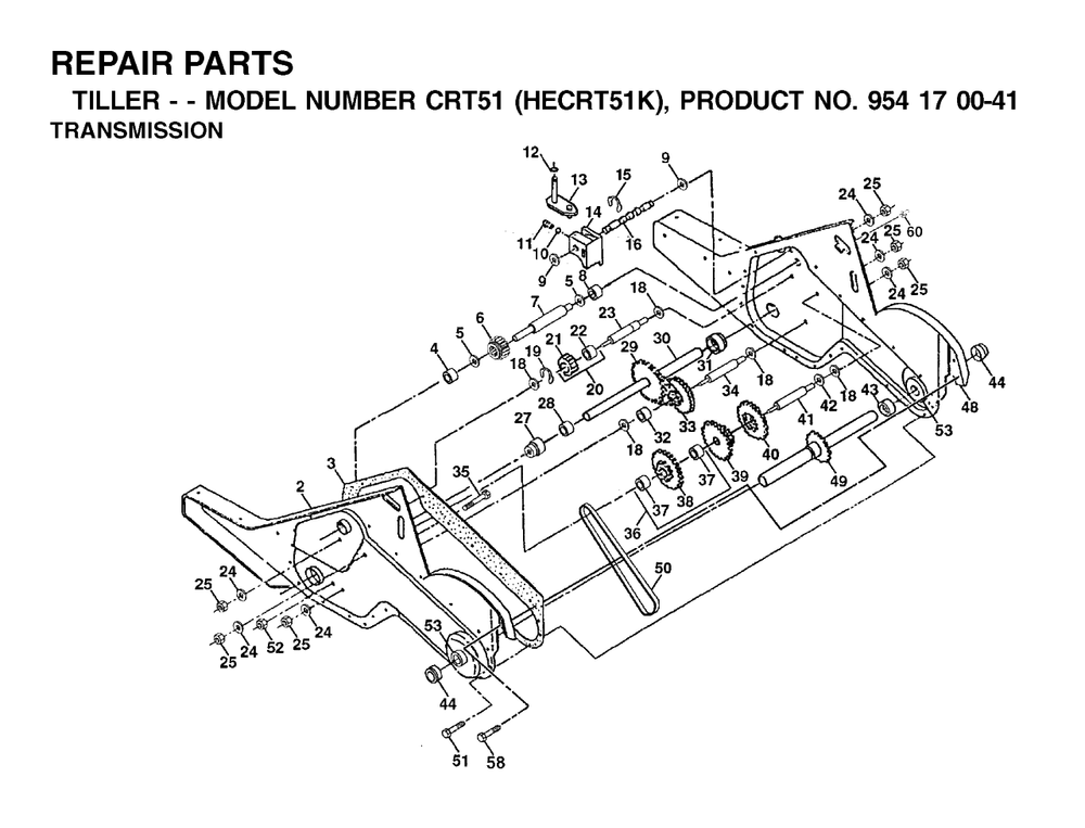 Transmission Diagram and Parts List for CRT51 (954170041-K)(2002-03) Husqvarna Tiller