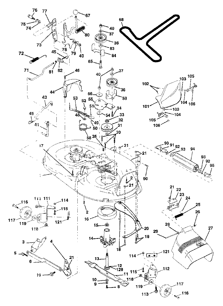Mower Deck Diagram and Parts List for YT150 (954840021-B)(1996-04) Husqvarna Lawn Tractor