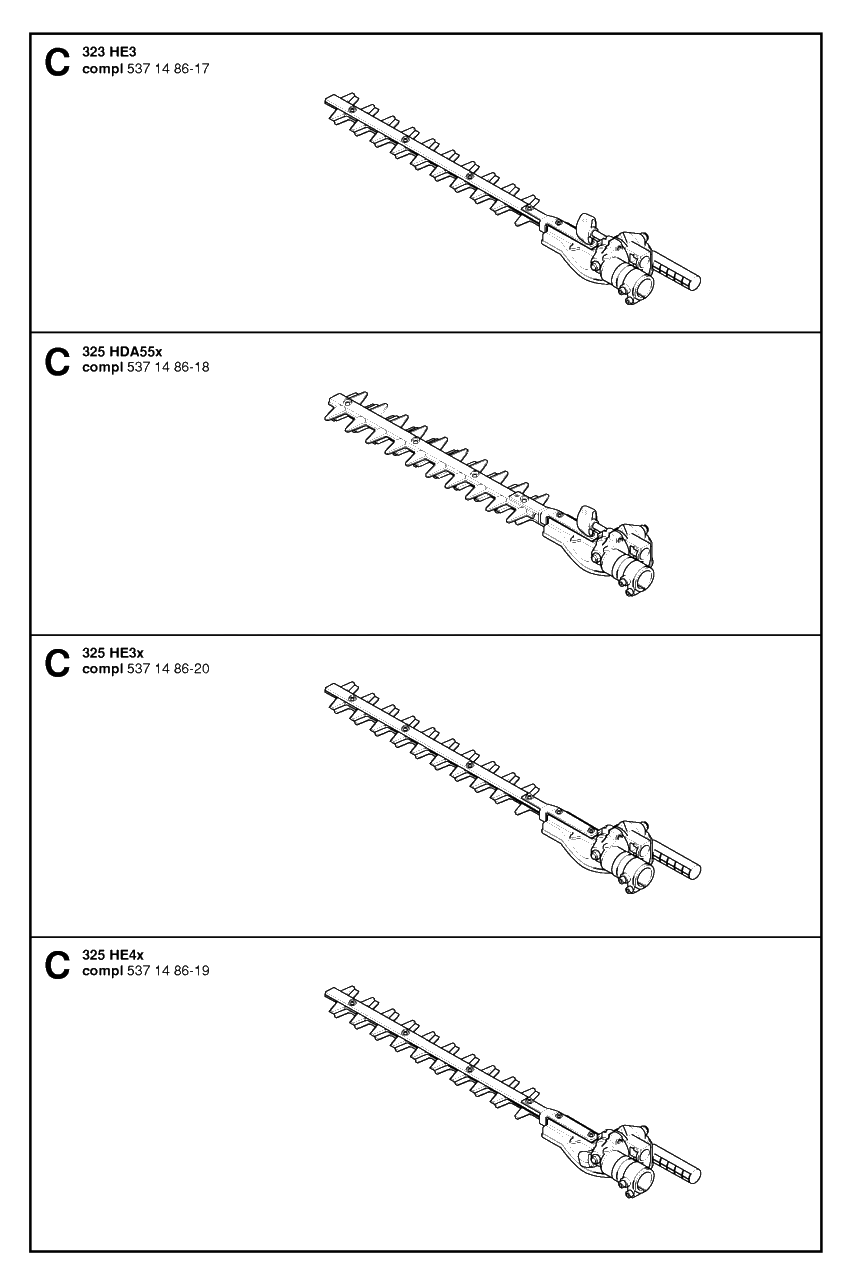 Cutting Equipment 3 Diagram and Parts List for 325HDA55X 20054000001 & Above Husqvarna Hedge Trimmer