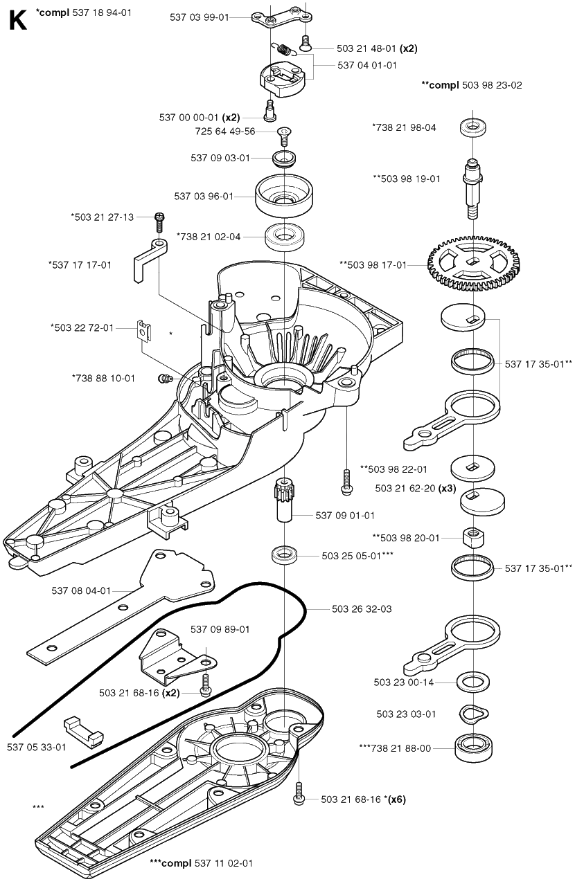 Gear Housing Diagram and Parts List for 325HD60X 20022200001 - 20062300000 Husqvarna Hedge Trimmer