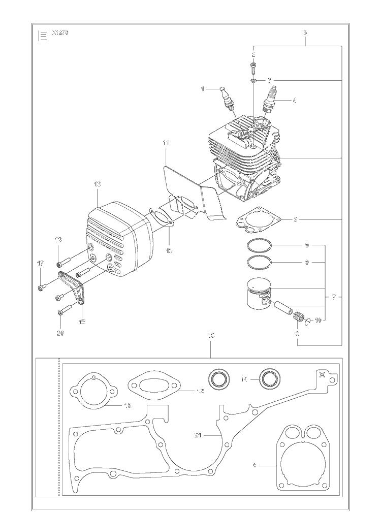 Cylinder, Piston And Muffler Diagram and Parts List for K1270 (K1270 Rail)(2016-07) Husqvarna Table Saw Accessories