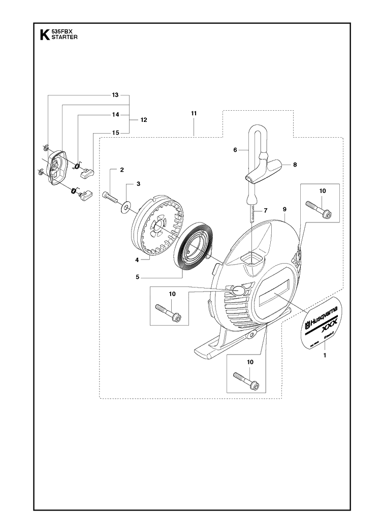 Starter Diagram and Parts List for 535FBX  Husqvarna Brush Cutter