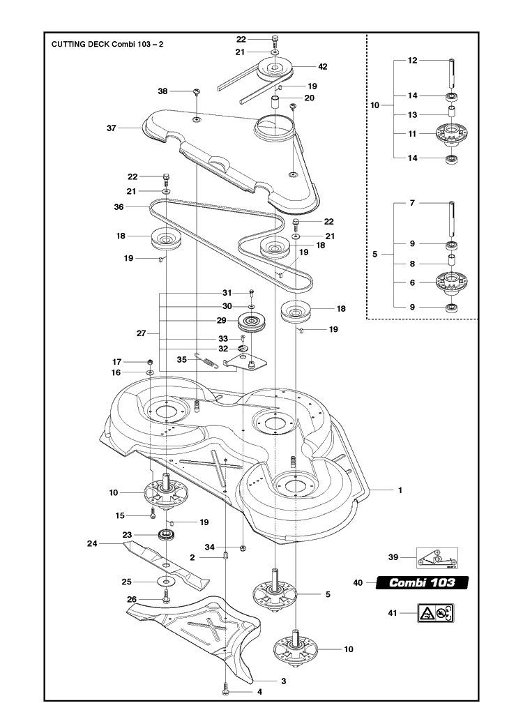 103cm Cutting Deck 2 Diagram and Parts List for COMBI103 (R300SERIES)(2019-01) Husqvarna Lawn Mower