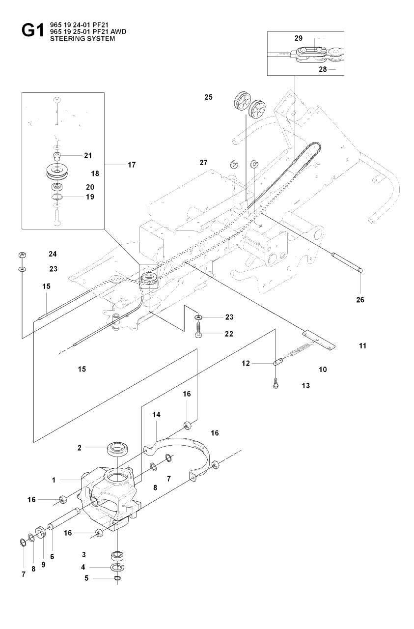 Steering Diagram and Parts List for PF21AWD (965192501)(2008-03) Husqvarna Lawn Tractor