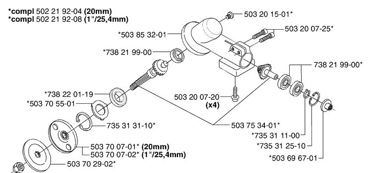 Gear Head Diagram and Parts List for 232L 2002-09 Husqvarna Brush Cutter