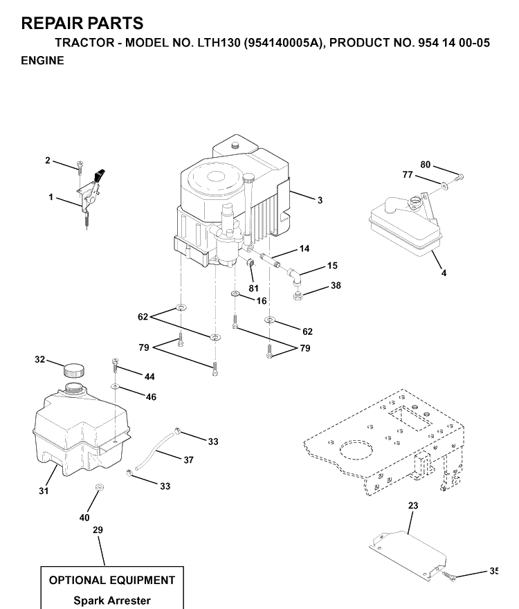Engine Diagram and Parts List for LTH130 (954140005A)(1997-01) Husqvarna Lawn Tractor