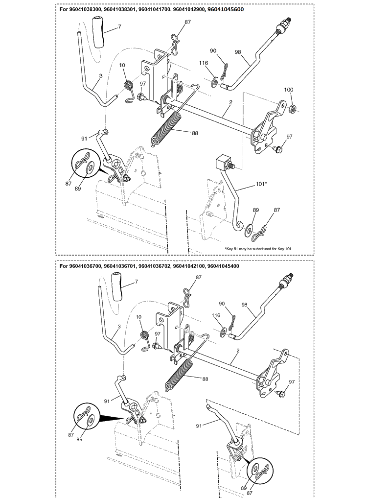 Mower Lift / Deck Lift 2 Diagram and Parts List for TS138  Husqvarna Lawn Tractor