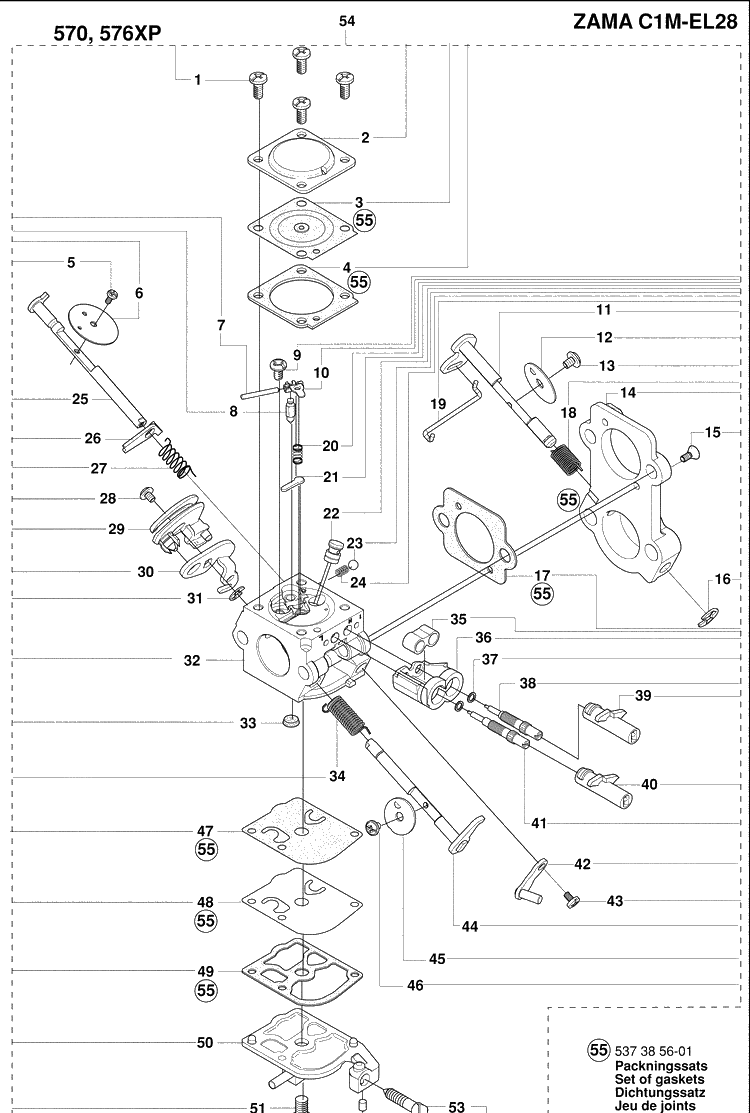 Carburetor Details Diagram and Parts List for 570EPA 2009-01 Husqvarna Chainsaw