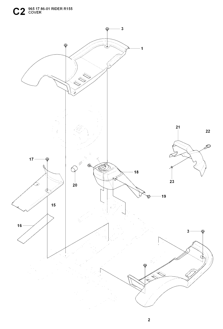 Cover Diagram and Parts List for R155 (965178601)(2007-03) Husqvarna Lawn Tractor