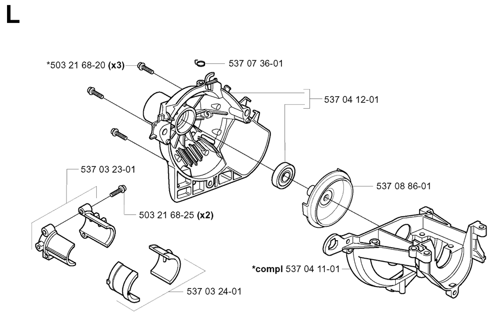 Crankcase And Clutchdrum Diagram and Parts List for 325HE4X 20010100001 - 20011800000 Husqvarna Hedge Trimmer