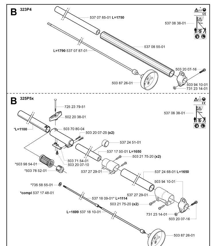 Shaft Diagram and Parts List for 325P 20042300001-20062999999 Husqvarna Pole Saw