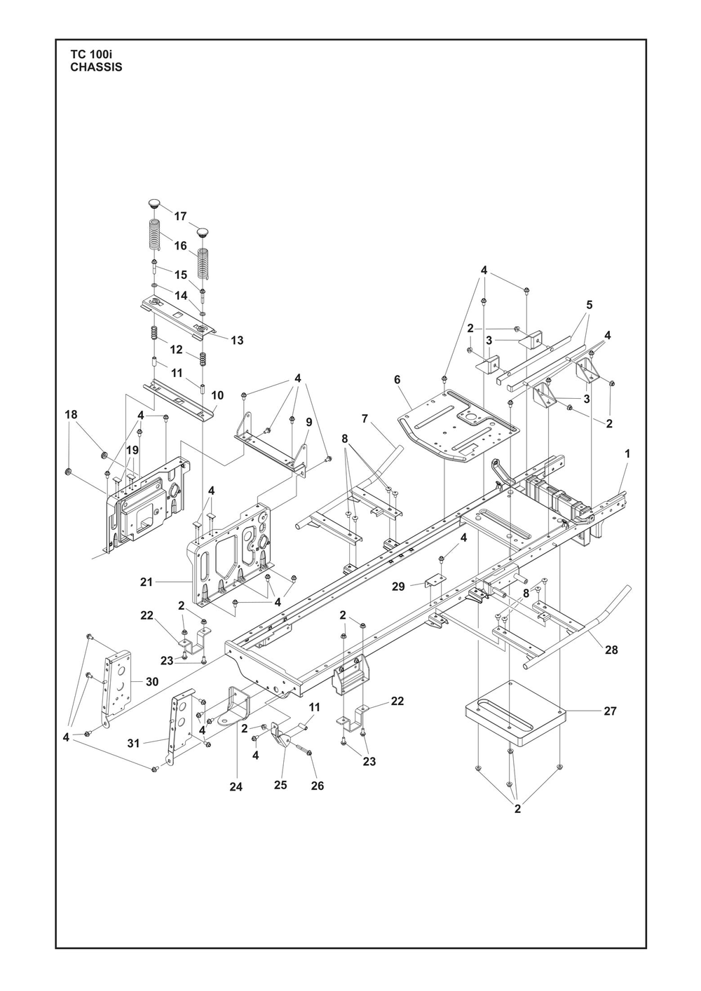 Chassis Diagram and Parts List for TC100I  Husqvarna Lawn Tractor