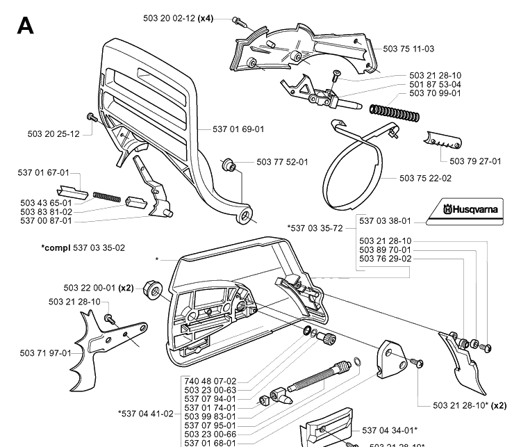 Chain Brake 2 Diagram and Parts List for 385XP 20051000001-20064000000 Husqvarna Chainsaw