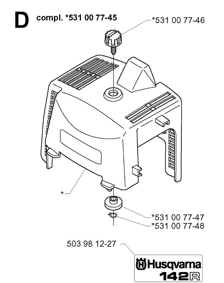 Cylinder Cover Diagram and Parts List for 142R 19994000001-20001900000 Husqvarna Brush Cutter