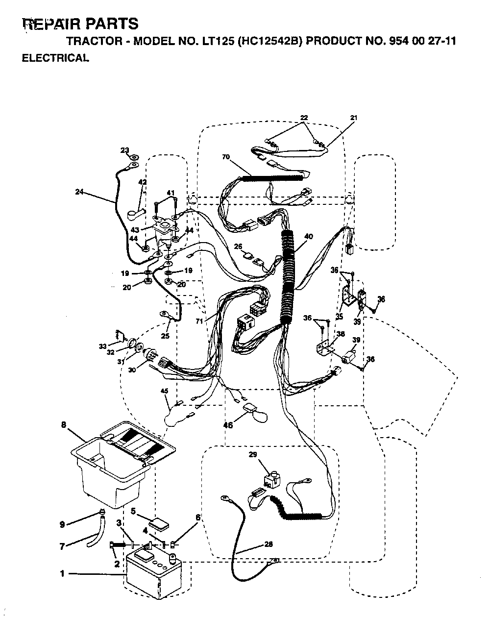 Electrical Diagram and Parts List for LT125 (HC12542B, 954002711)(1995-01) Husqvarna Lawn Tractor