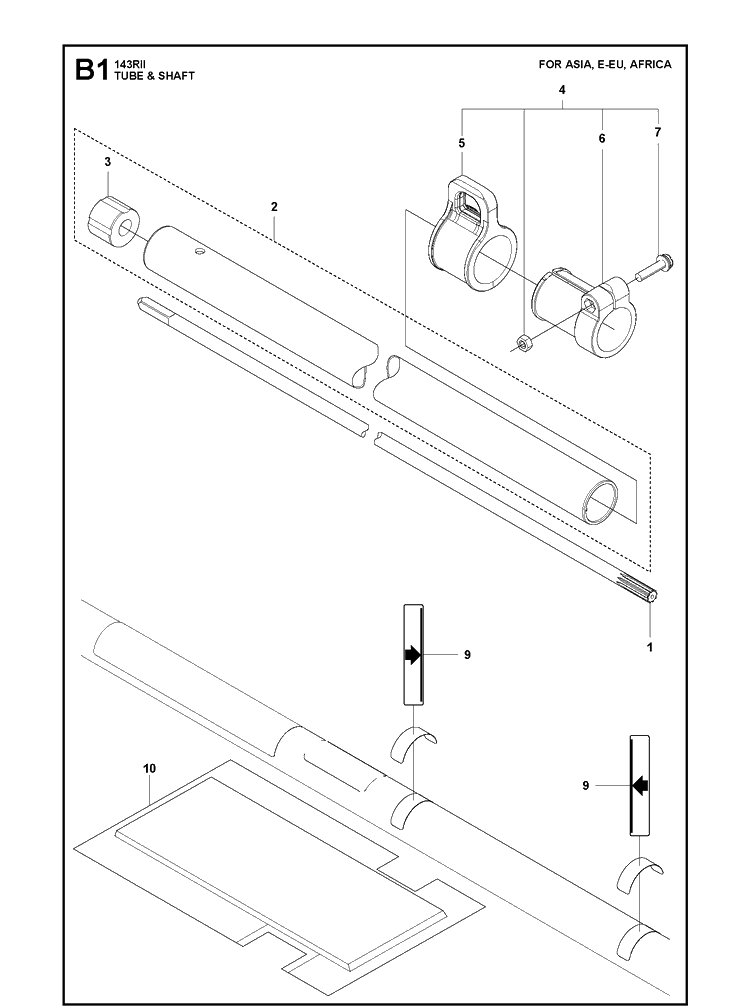 Tube And Shaft  1 Diagram and Parts List for 143RII  Husqvarna Brush Cutter