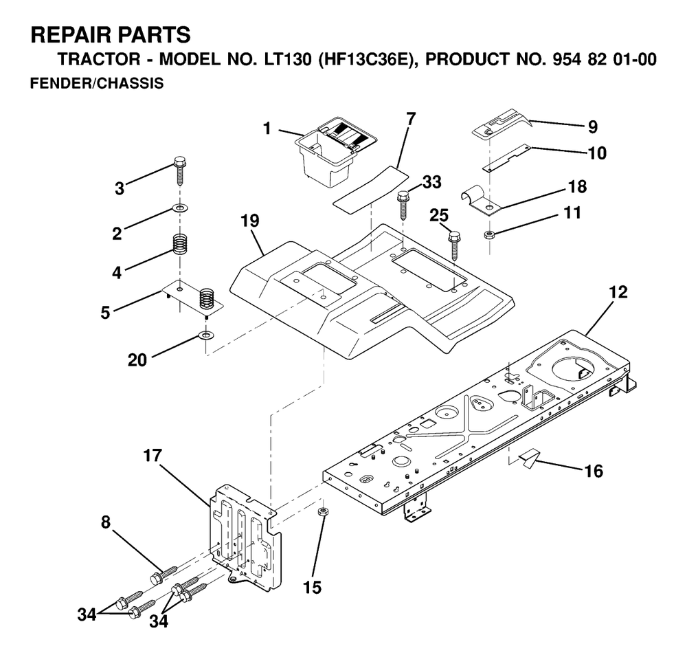 Chassis And Enclosures Diagram and Parts List for LT130 (954820100-E)(2000-02) Husqvarna Lawn Tractor