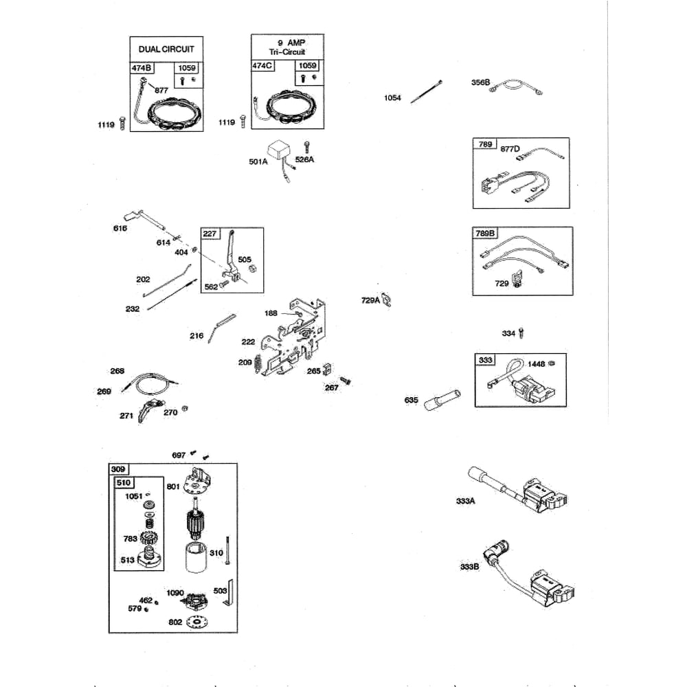 Engine >> Electric Starter/Alternator Diagram and Parts List for 917223830  Husqvarna Lawn Tractor